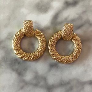 Vintage 60’s Art Deco Statement Gold Hoops